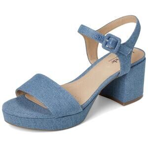 LifeStride Womens Rhythmn Heel Pumps US 7.5 Wide EU 38 Denim Blue Leather NIB